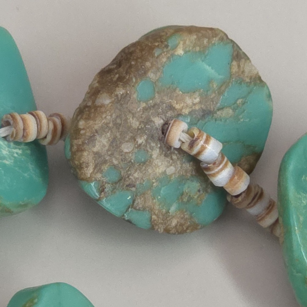 Santo Domingo Heishi Necklace Sterling Graduating Royston Turquoise Nugget 30" - Picture 11 of 16
